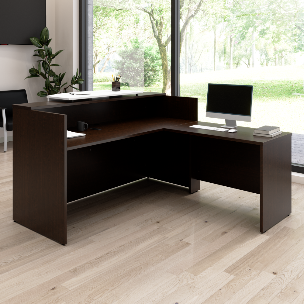 Shop Bush Business Furniture Arrive 72W x 72D L Shaped Reception Desk with Counter, Image 02, ARV009MR, #color_mocha cherry