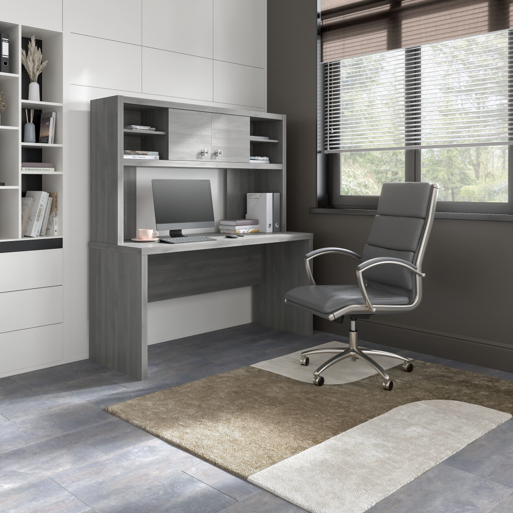 Shop Bush Business Furniture Echo 60W Credenza Desk with Hutch, Image 02, ECH030MG, #color_modern gray