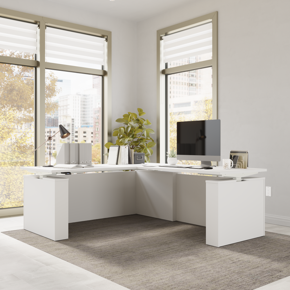 Shop Bush Business Furniture Stratus 72W x 78D Electric Height Adjustable L Shaped Standing Desk, Image 03, SUT014WH, #color_white