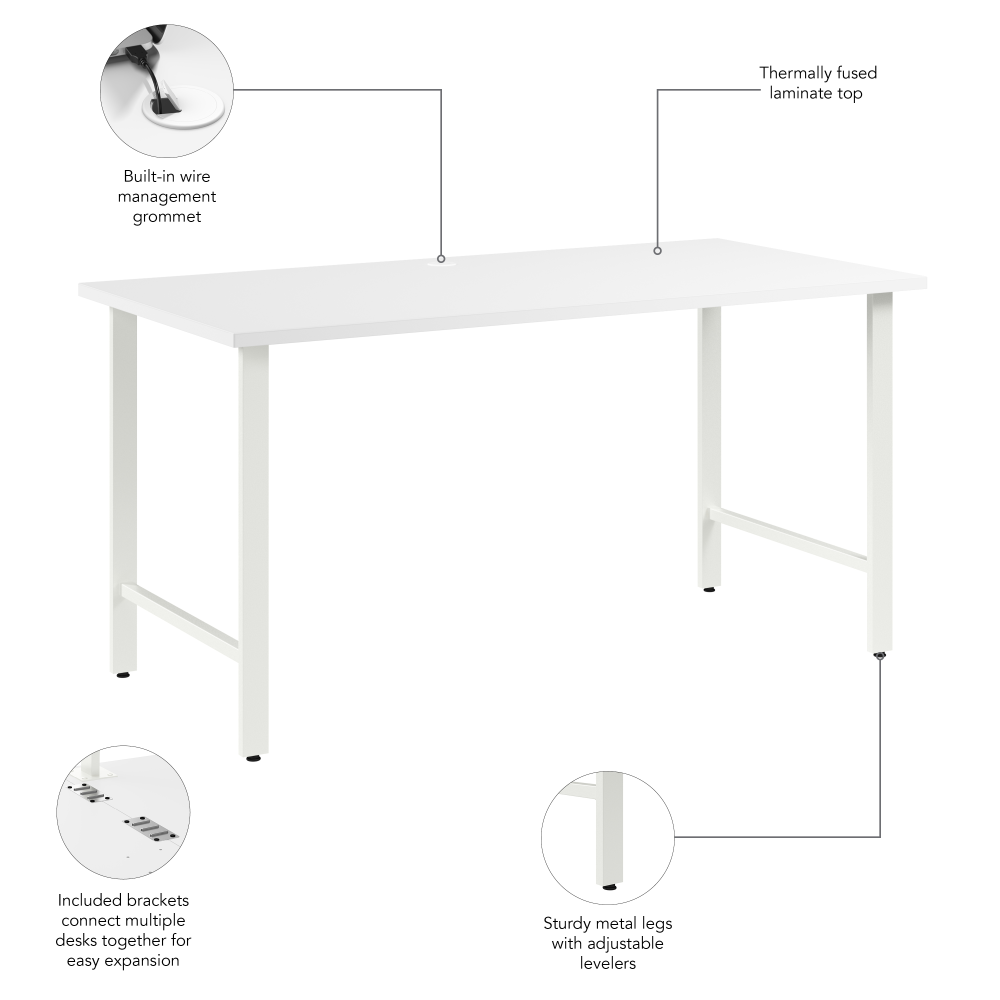 Shop Bush Business Furniture Hustle 60W x 30D Computer Desk with Metal Legs, Image 09, HUD160WH, #color_white