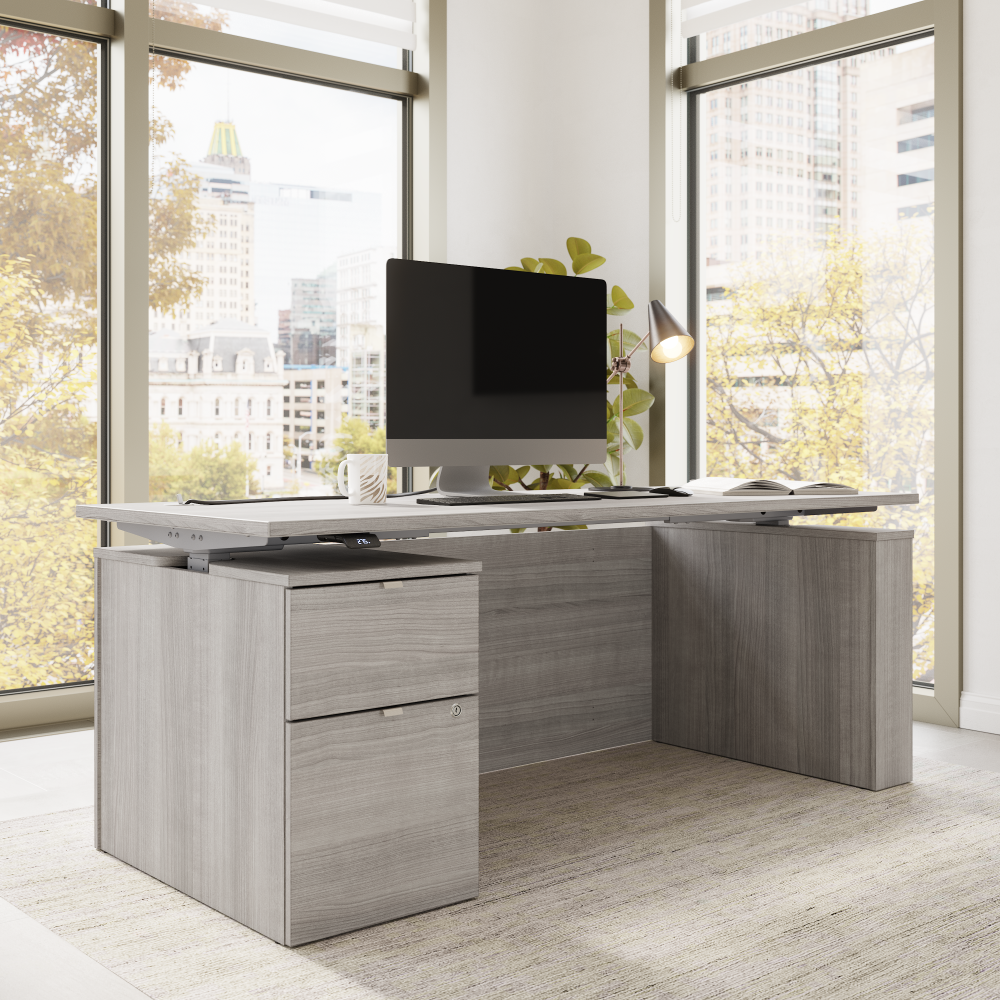 Shop Bush Business Furniture Stratus 72W x 30D Eletric Height Adjustable Standing Desk with File Cabinet, Image 03, SUT008PG, #color_platinum gray