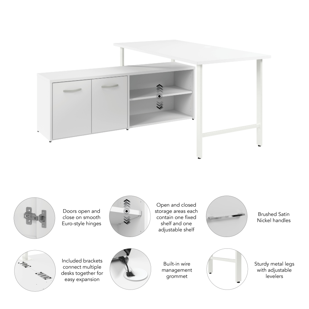 Shop Bush Business Furniture Hustle 60W x 30D Computer Desk and Low Storage Cabinet with Doors and Shelves, Image 04, HUS011WH, #color_white