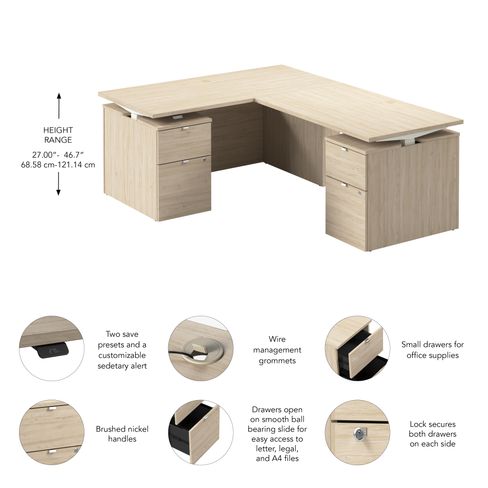 Shop Bush Business Furniture Stratus 60W x 78D Height Adjustable L Shaped Standing Desk with Drawers, Image 07, SUT017NE, #color_natural elm