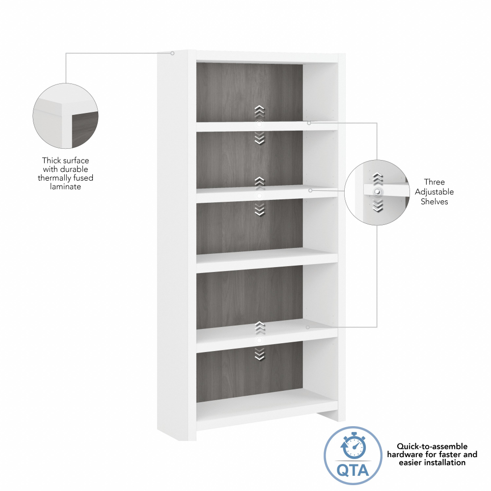 Shop Bush Business Furniture Echo 5 Shelf Bookcase, Image 07, KI60504-03, #color_pure white/modern gray