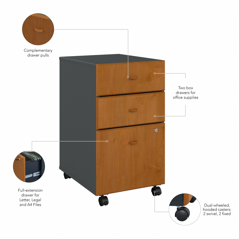 Shop Bush Business Furniture Series A 3 Drawer Mobile File Cabinet, Image 08, WC57453PSU, #color_natural cherry/slate