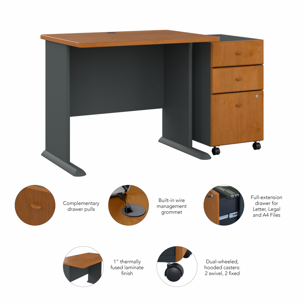 Shop Bush Business Furniture Series A 36W Desk with Mobile File Cabinet, Image 06, SRA024NCSU, #color_natural cherry/slate