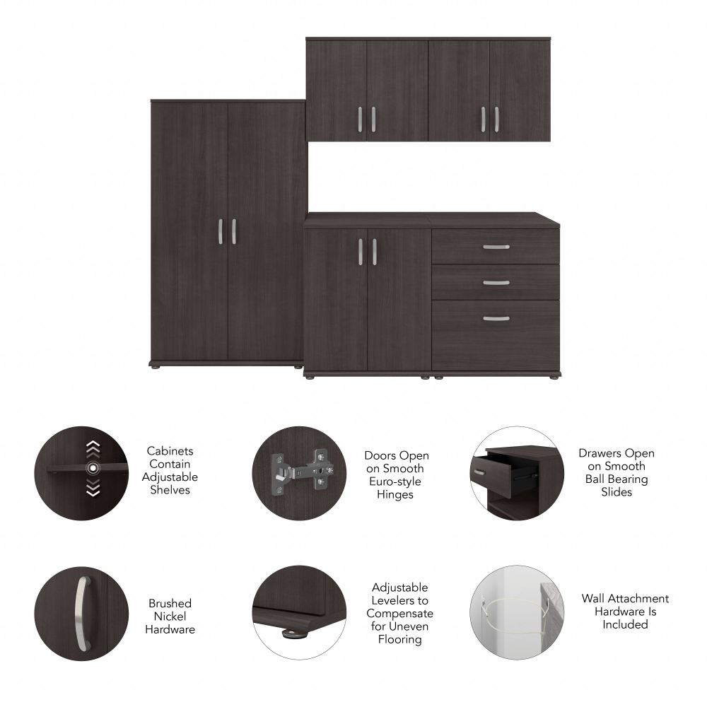 Shop Bush Business Furniture Universal 92W 5 Piece Modular Storage Set with Floor and Wall Cabinets, Image 06, UNS003SG, #color_storm gray
