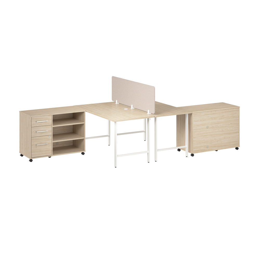 Shop Bush Business Furniture Hustle 2 Person Computer Desk with Mobile Storage Cabinets, Power Grommets, and Privacy Screen, Image 01, HUS016NE, #color_natural elm