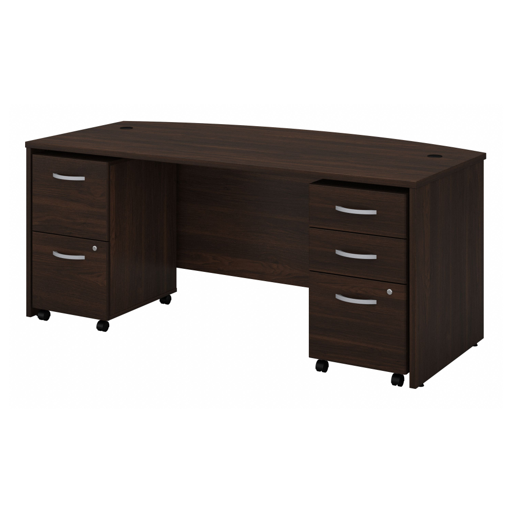 Shop Bush Business Furniture Studio C 72W x 36D Bow Front Desk with Mobile File Cabinets, Image 01, STC012BWSU, #color_black walnut
