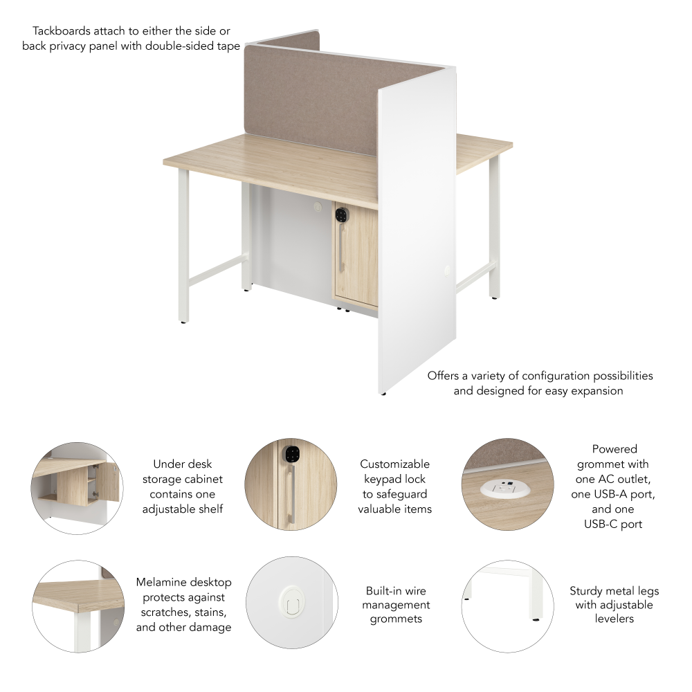 Shop Bush Business Furniture Hustle 48-inch 2 Person Office Cubicles with Locking Storage and Large Tackboards, Image 06, HUS020WHNE, #color_white/natural elm