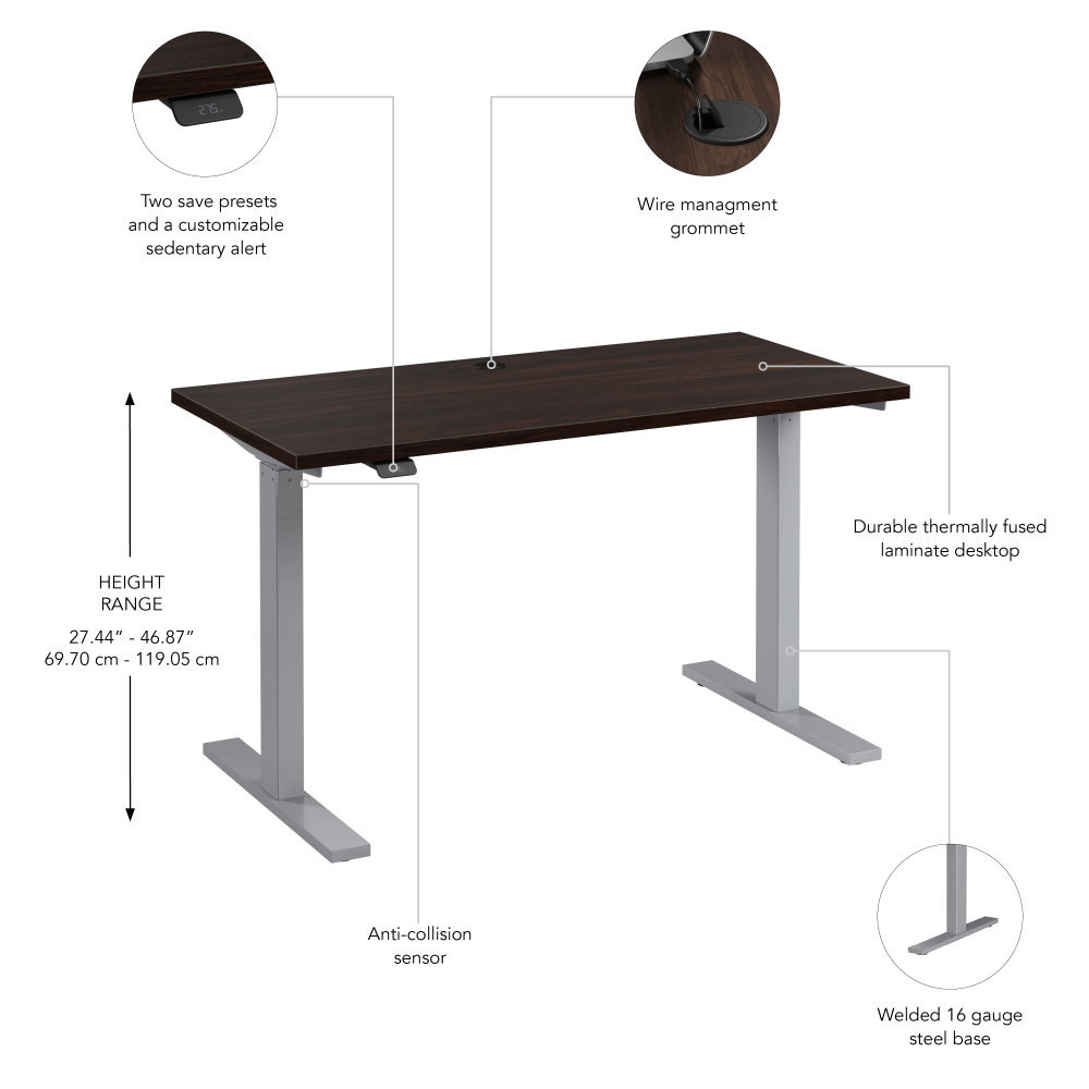 Shop Bush Business Furniture Move 60 Series 48W x 24D Electric Height Adjustable Standing Desk, Image 06, M6S4824BWSK, #color_black walnut/cool gray metallic