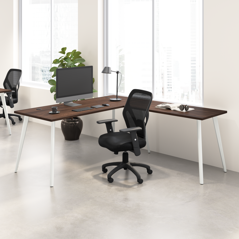 Shop Bush Business Furniture Vista 72W x 30D L Shaped Desk with Splayed Metal Legs, Image 02, VST003BW, #color_black walnut