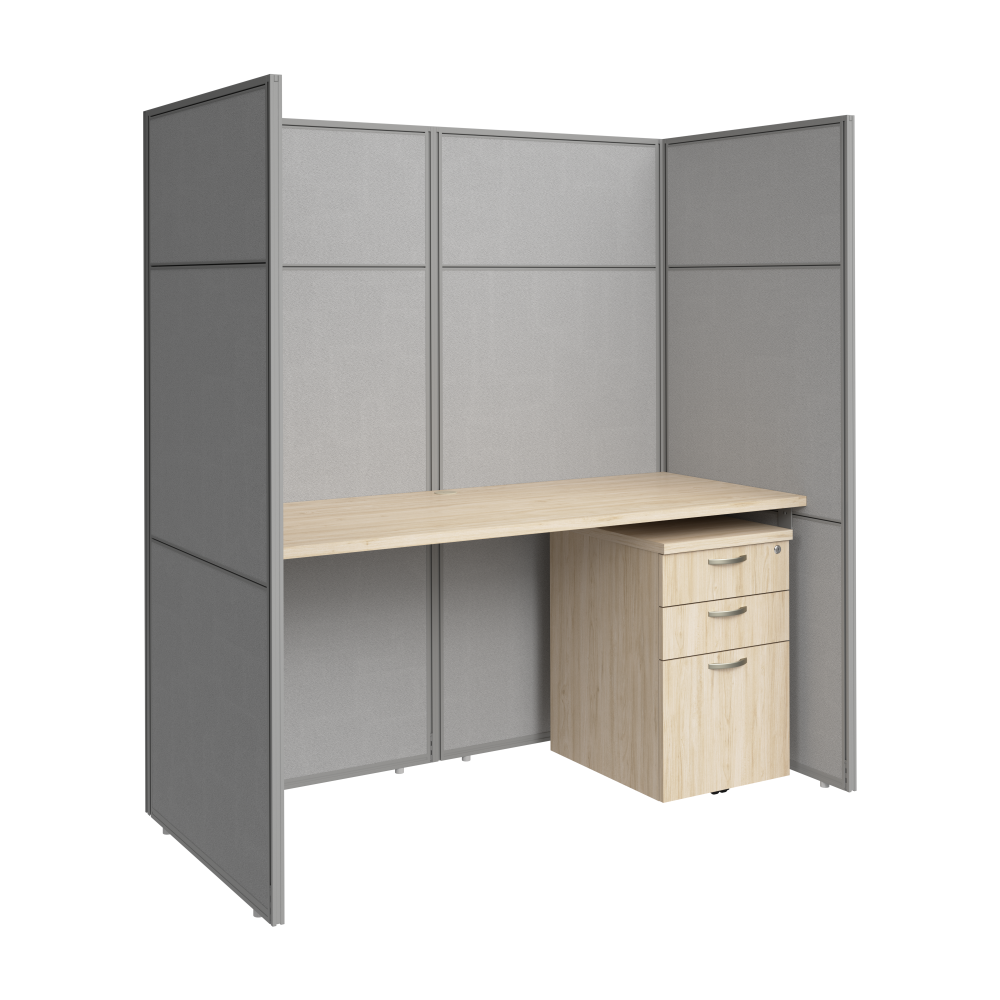 Shop Bush Business Furniture Easy Office 60-inch Cubicle Desk with Drawers and Tall Panels, Image 01, EODH26SNE-03K, #color_natural elm/silver gray fabric