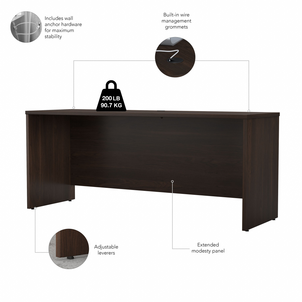 Shop Bush Business Furniture Studio C 72W x 24D Credenza Desk, Image 07, SCD372BW-Z, #color_black walnut