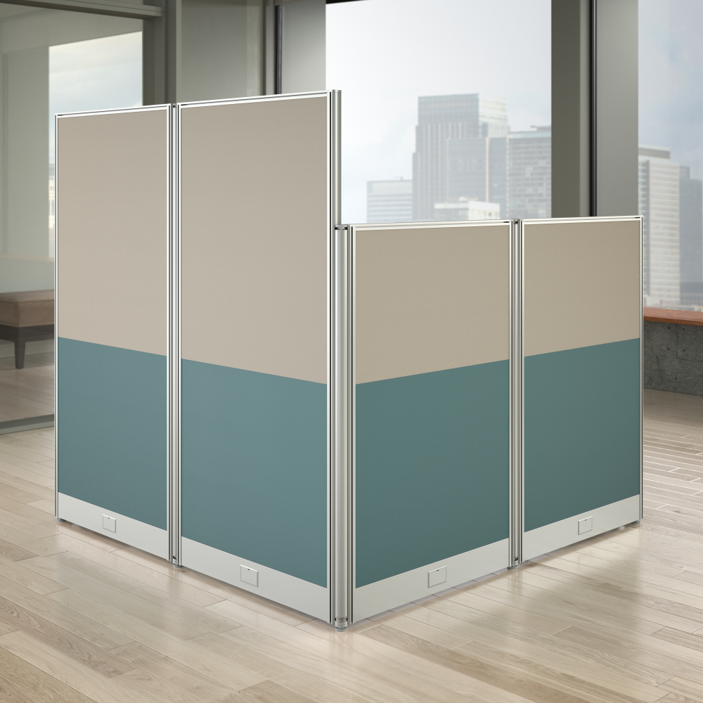 Shop Bush Business Furniture Office in an Hour 65W x 65D L Shaped Cubicle Desk, Image 04, WC36494-03K, #color_hansen cherry