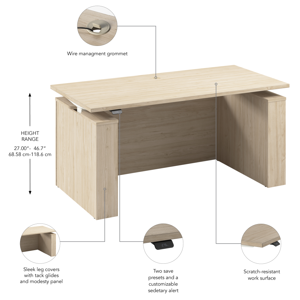 Shop Bush Business Furniture Stratus 60W x 30D Electric Height Adjustable Standing Desk with Modesty Panel, Image 07, SUT003NE, #color_natural elm