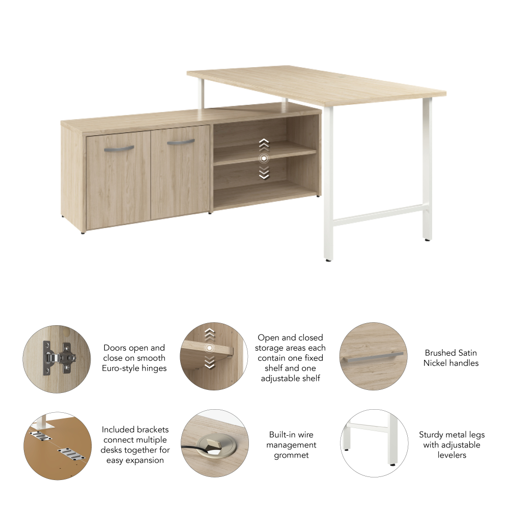Shop Bush Business Furniture Hustle 60W x 30D Computer Desk and Low Storage Cabinet with Doors and Shelves, Image 04, HUS011NE, #color_natural elm