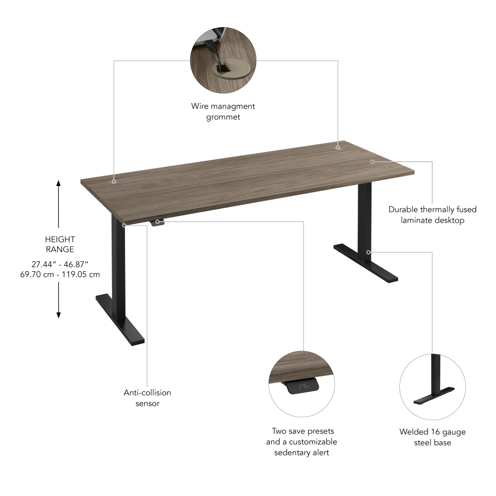 Shop Bush Business Furniture Move 60 Series 72W x 30D Electric Height Adjustable Standing Desk, Image 06, M6S7230MHBK, #color_modern hickory/black powder coat