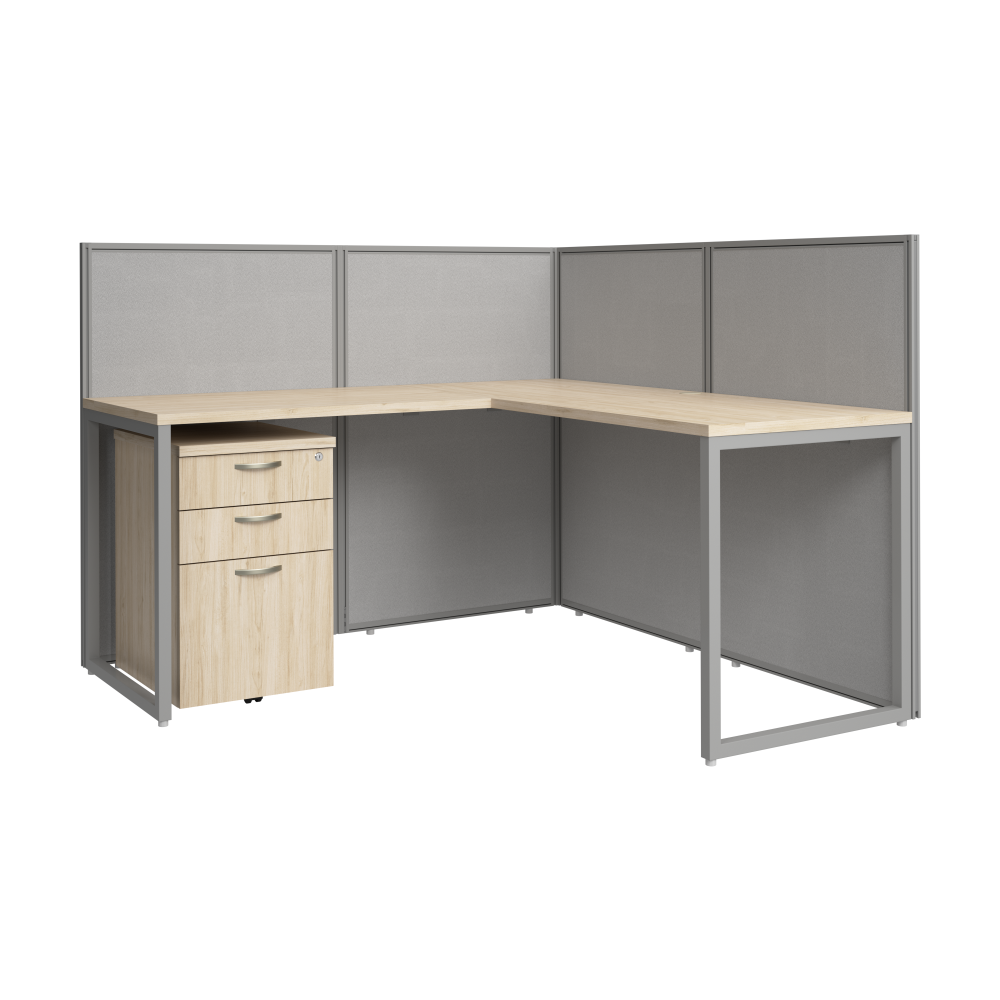 Shop Bush Business Furniture Easy Office 60-inch L Shaped Cubicle Desk with Drawers and Low Panels, Image 01, EOD360SNE-03K, #color_natural elm/silver gray fabric