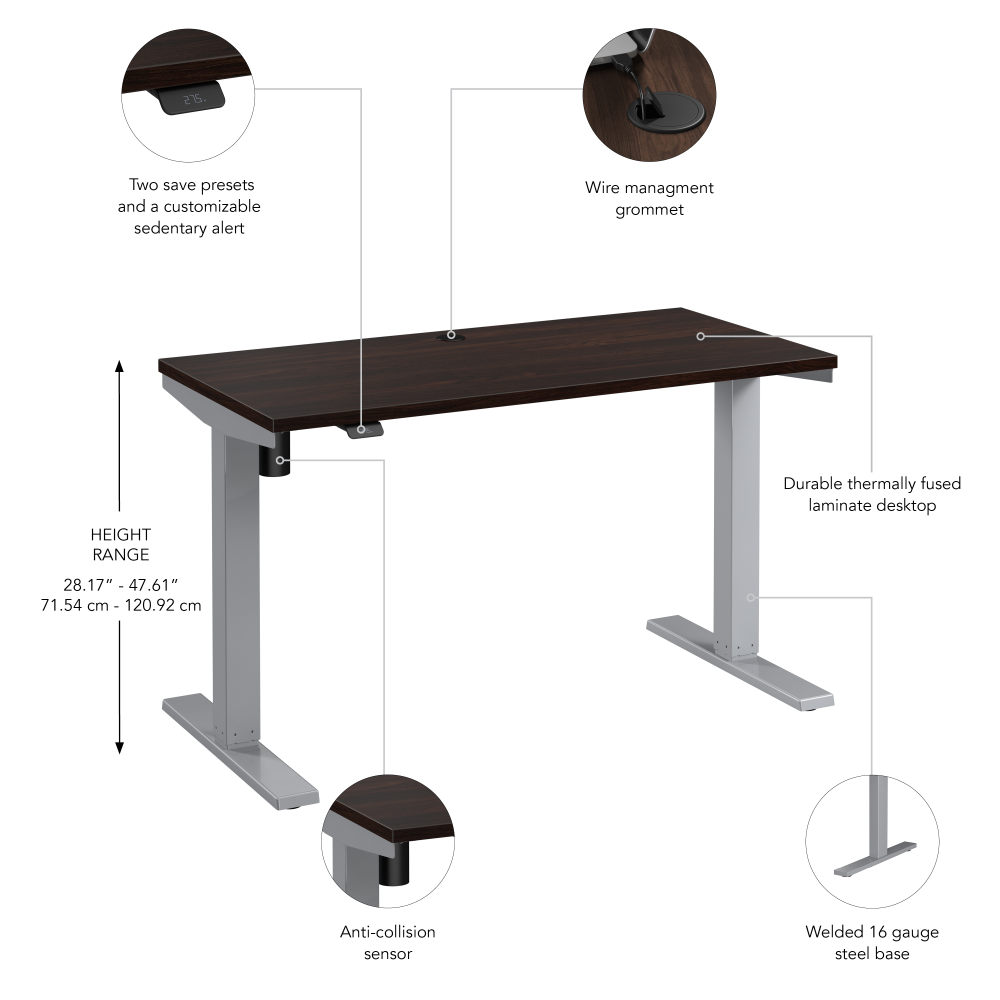 Shop Bush Business Furniture Move 40 Series 48W x 24D Electric Height Adjustable Standing Desk, Image 06, M4S4824BWSK, #color_black walnut/cool gray metallic
