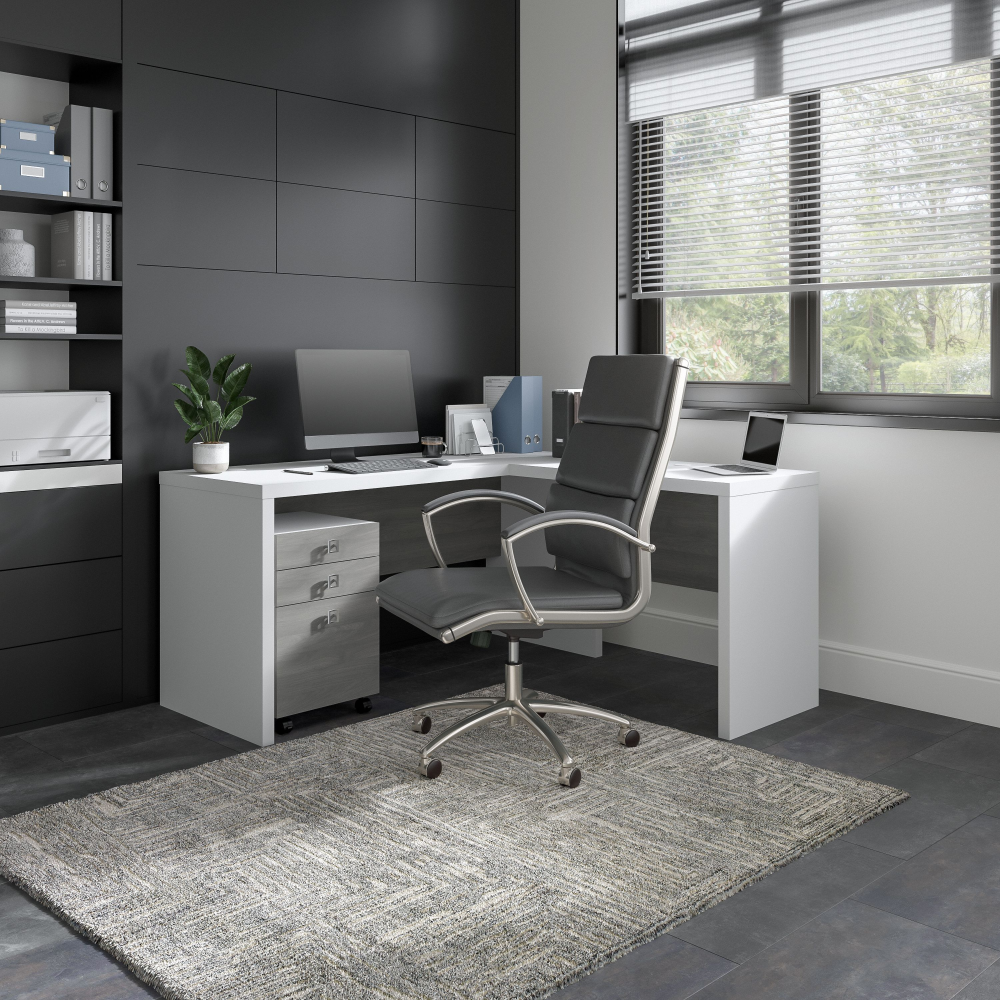 Shop Bush Business Furniture Echo L Shaped Desk with Mobile File Cabinet, Image 02, ECH008WHMG, #color_pure white/modern gray