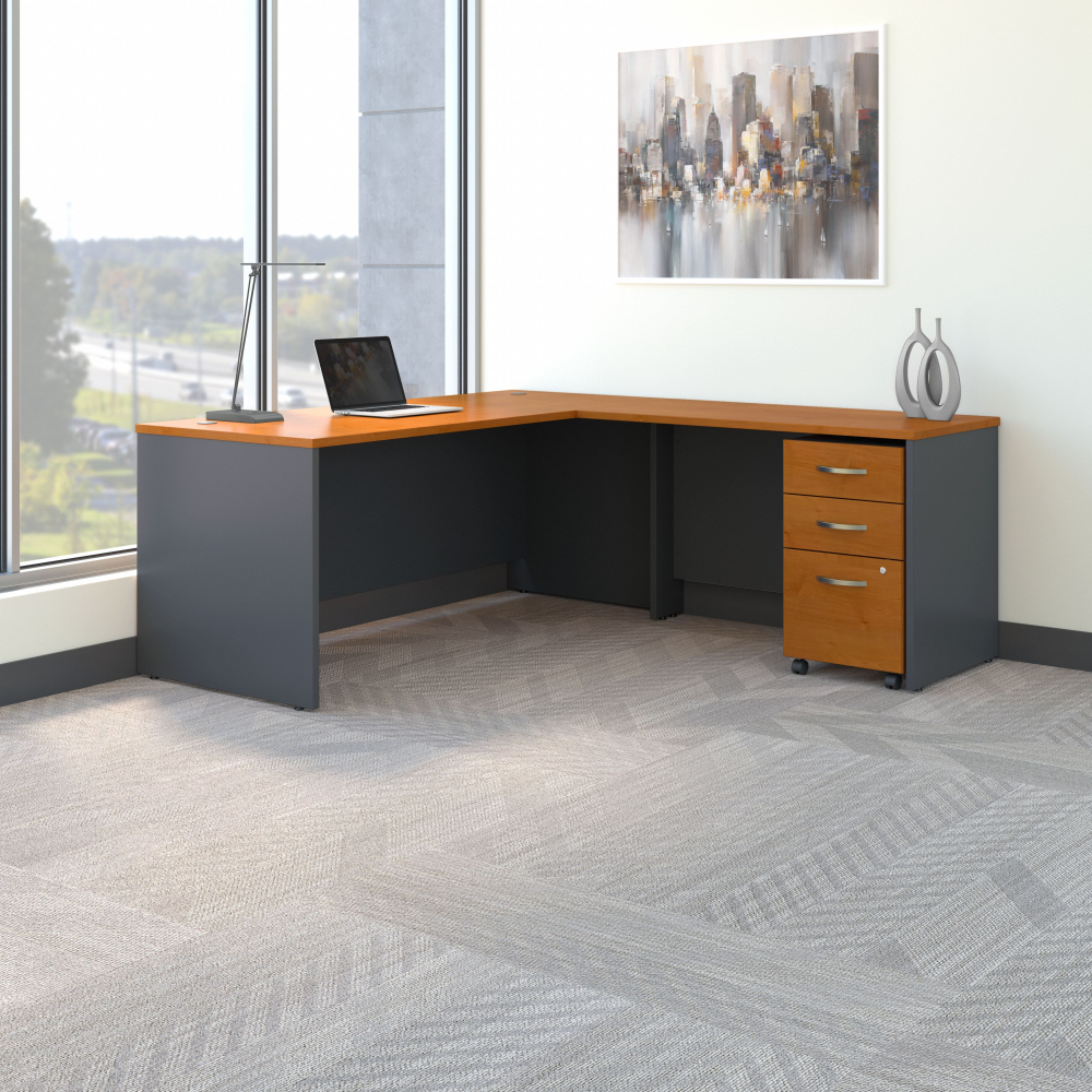 Shop Bush Business Furniture Series C 72W L Shaped Desk with 48W Return and Mobile File Cabinet, Image 02, SRC001NCSU, #color_natural cherry/graphite gray