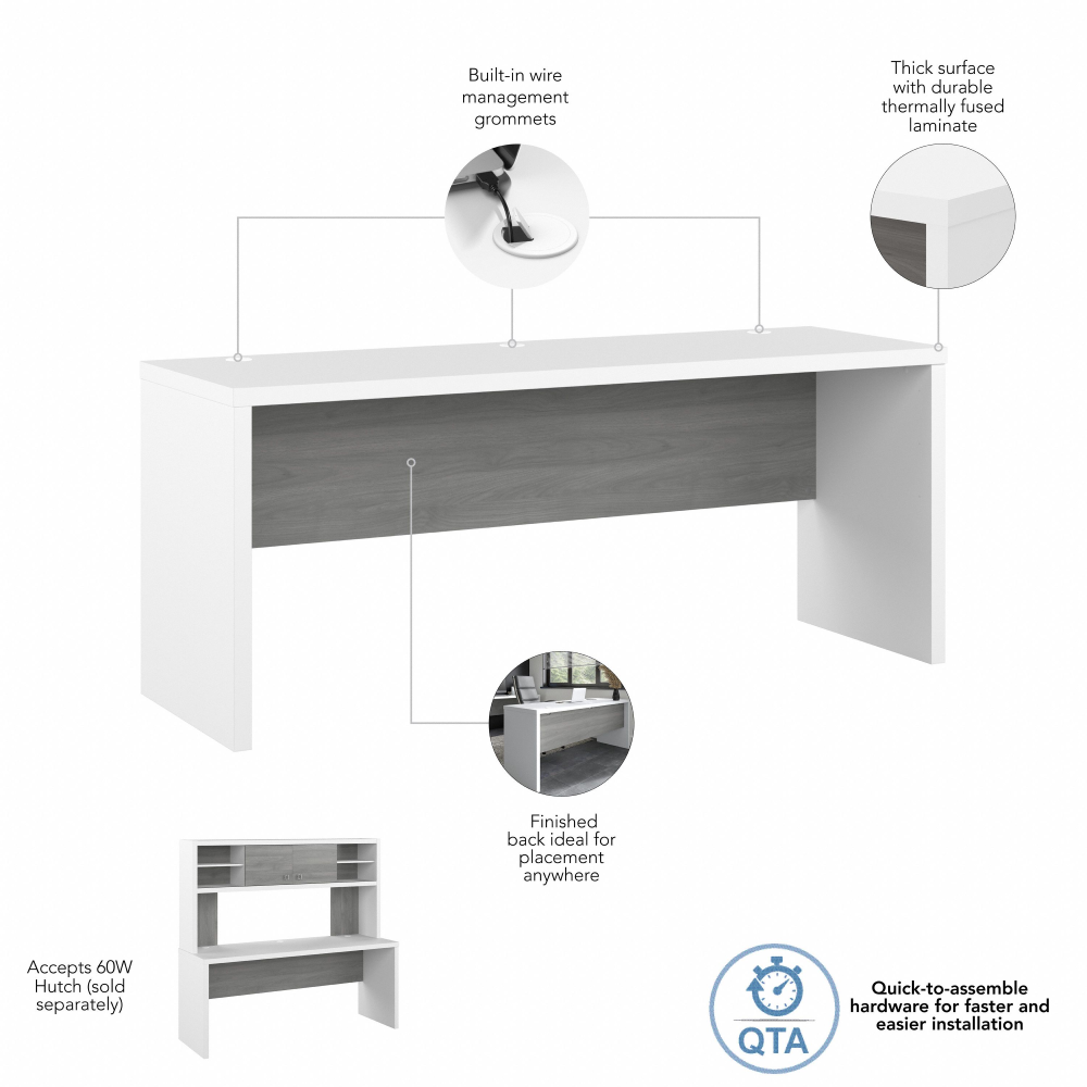Shop Bush Business Furniture Echo 72W Computer Desk, Image 07, KI60510-03, #color_pure white/modern gray