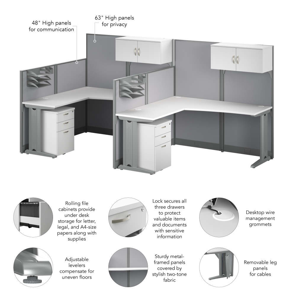 Shop Bush Business Furniture Office in an Hour 2 Person L Shaped Cubicle Desks with Storage, Drawers, and Organizers, Image 07, OIAH008WH, #color_pure white