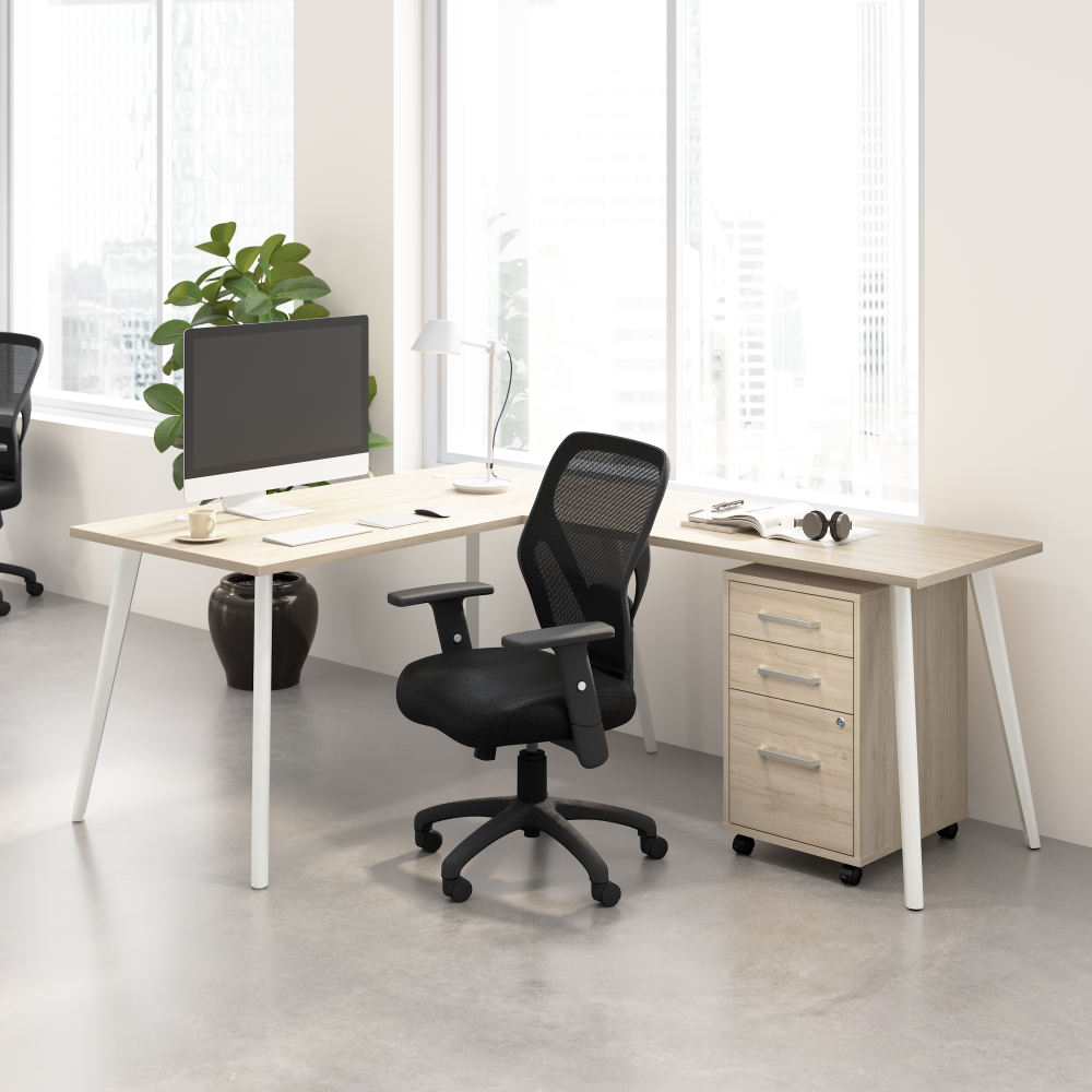 Shop Bush Business Furniture Vista 60W L Shaped Desk with Splayed Metal Legs and Mobile File Cabinet, Image 02, VST008NESU, #color_natural elm