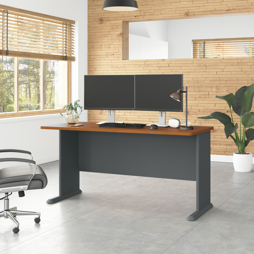 Shop Bush Business Furniture Series A 60W Desk, Image 02, WC57460, #color_natural cherry/slate