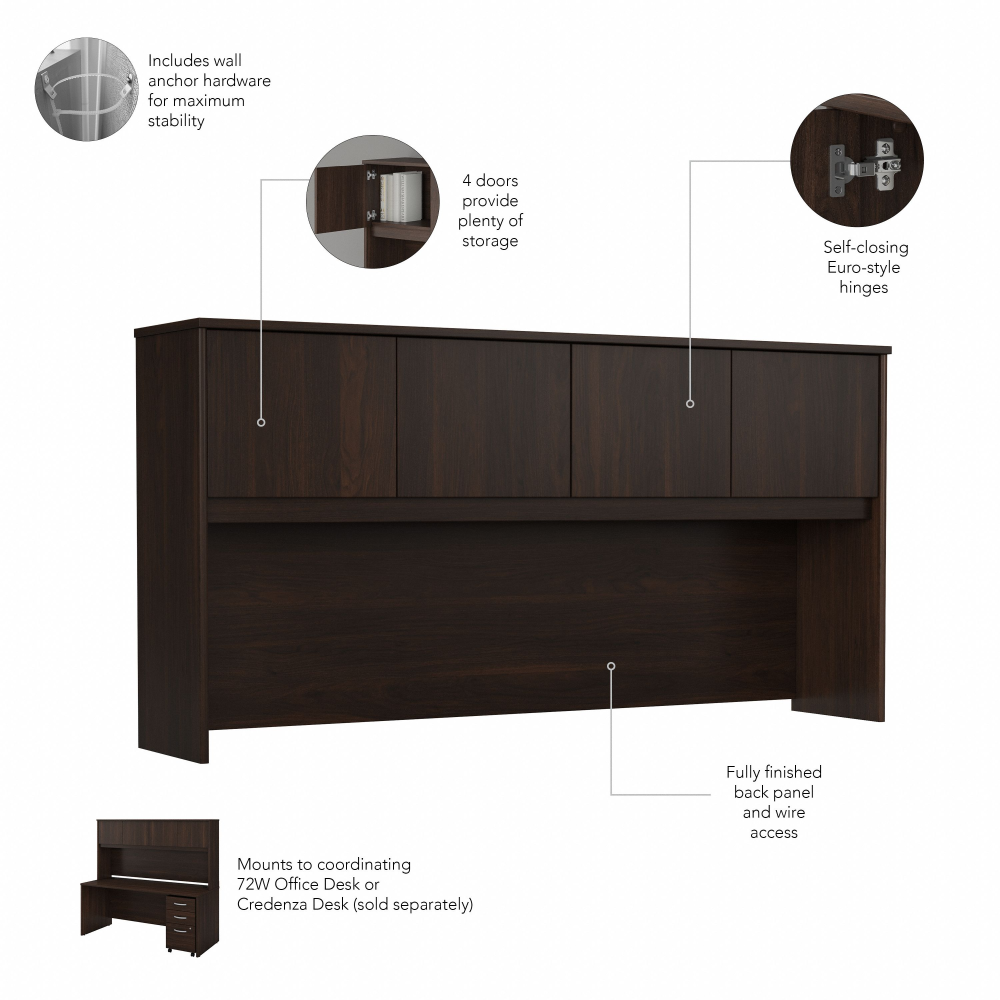 Shop Bush Business Furniture Studio C 72W x 30D L Shaped Desk with Hutch, Mobile File Cabinet and 42W Return, Image 04, STC006BWSU, #color_black walnut