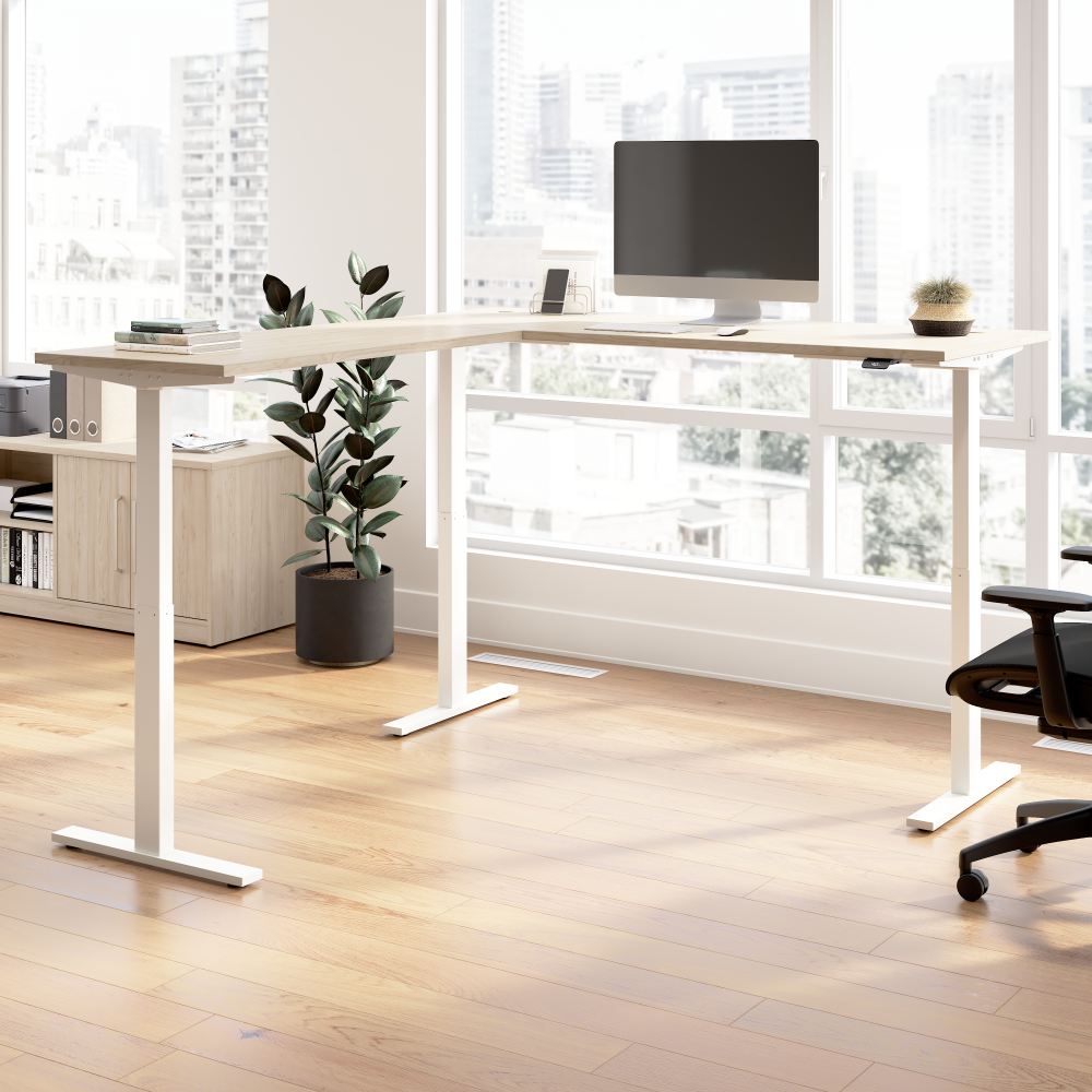 Shop Bush Business Furniture Move 60 Series 72W Height Adjustable L Shaped Standing Desk, Image 02, M6SL7278NEWK, #color_natural elm/white powder coat
