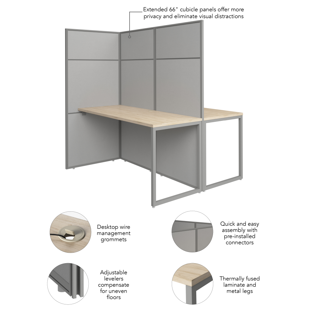 Shop Bush Business Furniture Easy Office 60-inch 2 Person Cubicle Desk with Tall Panels, Image 06, EODH460NE-03K, #color_natural elm/silver gray fabric