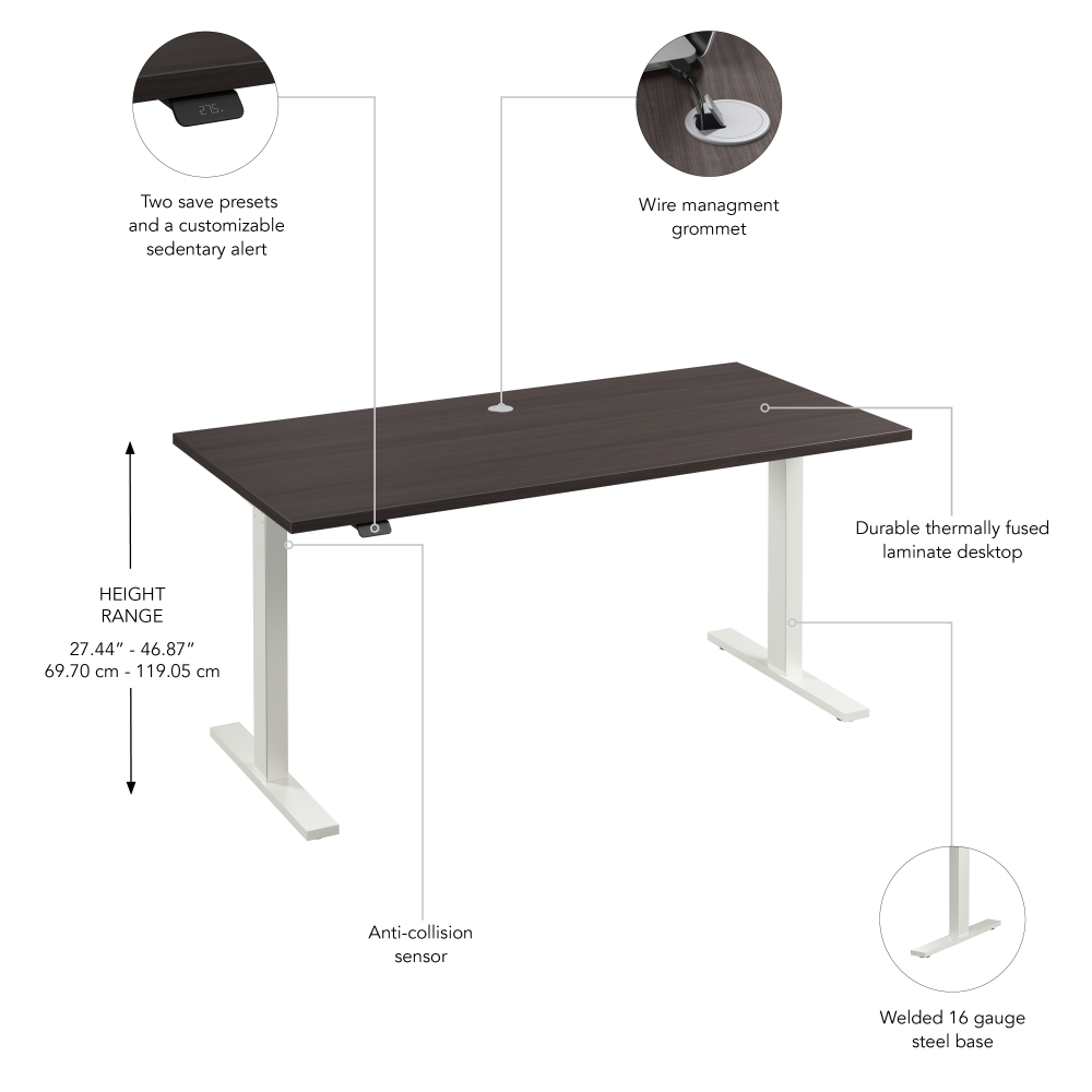 Shop Bush Business Furniture Move 60 Series 60W x 30D Electric Height Adjustable Standing Desk, Image 06, M6S6030SGWK, #color_storm gray/white powder coat