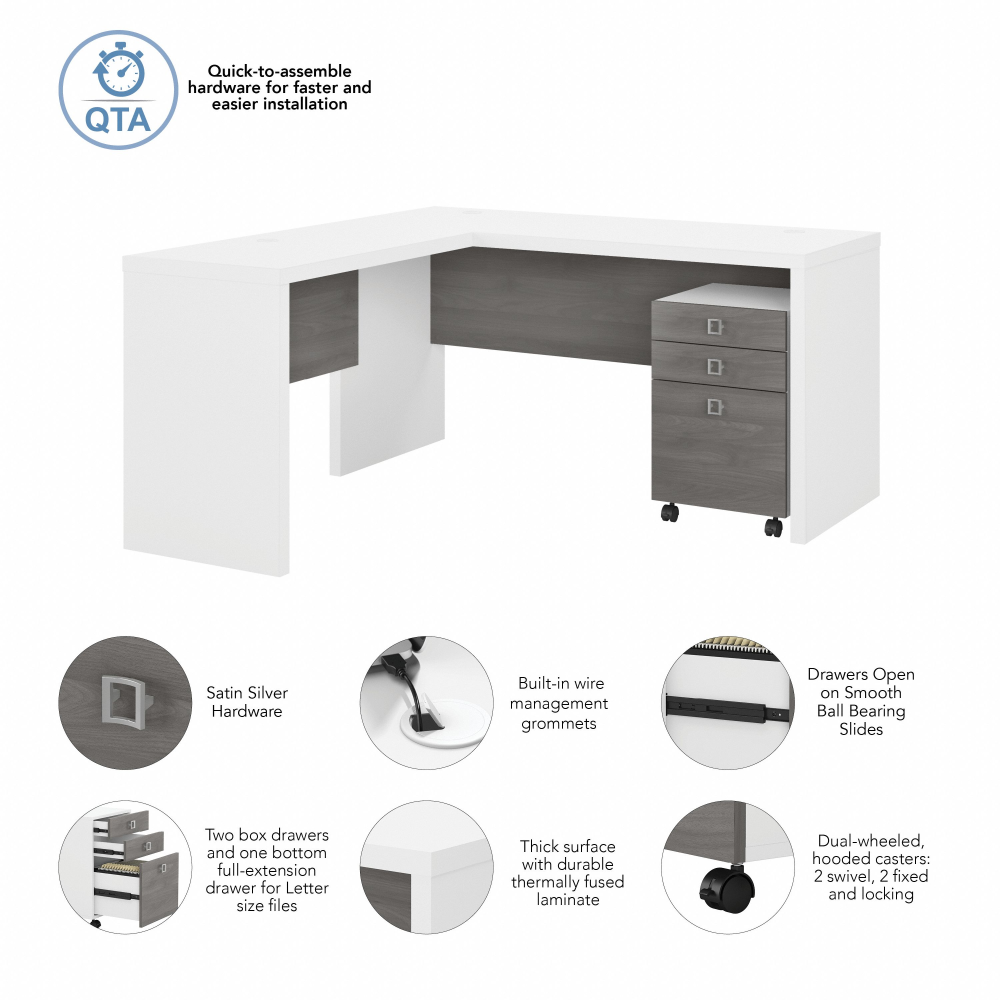 Shop Bush Business Furniture Echo L Shaped Desk with Mobile File Cabinet, Image 07, ECH008WHMG, #color_pure white/modern gray