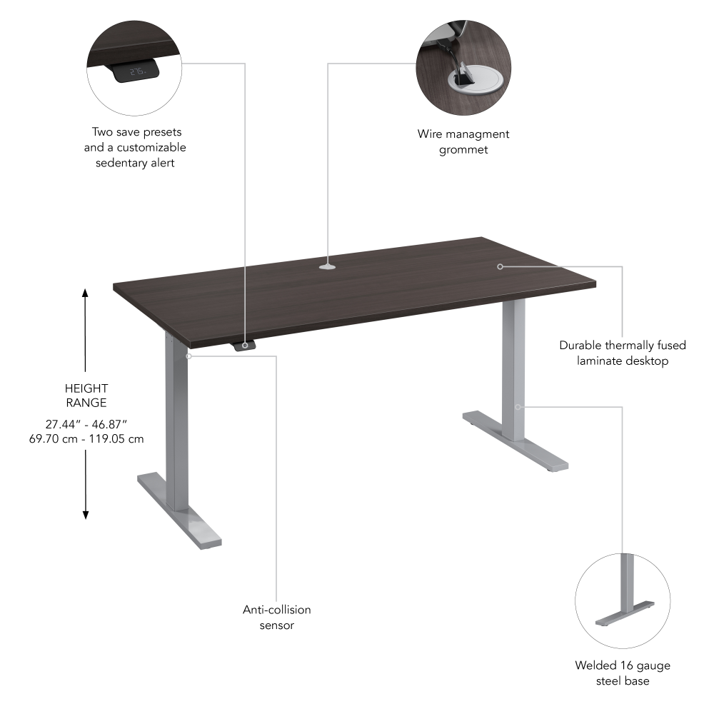 Shop Bush Business Furniture Move 60 Series 60W x 30D Electric Height Adjustable Standing Desk, Image 06, M6S6030SGSK, #color_storm gray/cool gray metallic