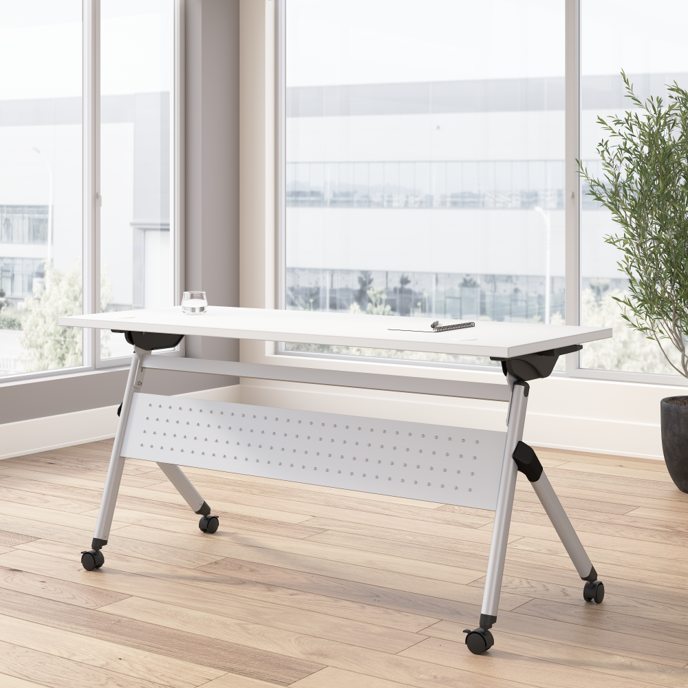 Shop Bush Business Furniture Envision 60W Folding Training Table, Image 02, NVW160WHK, #color_white/cool gray metallic