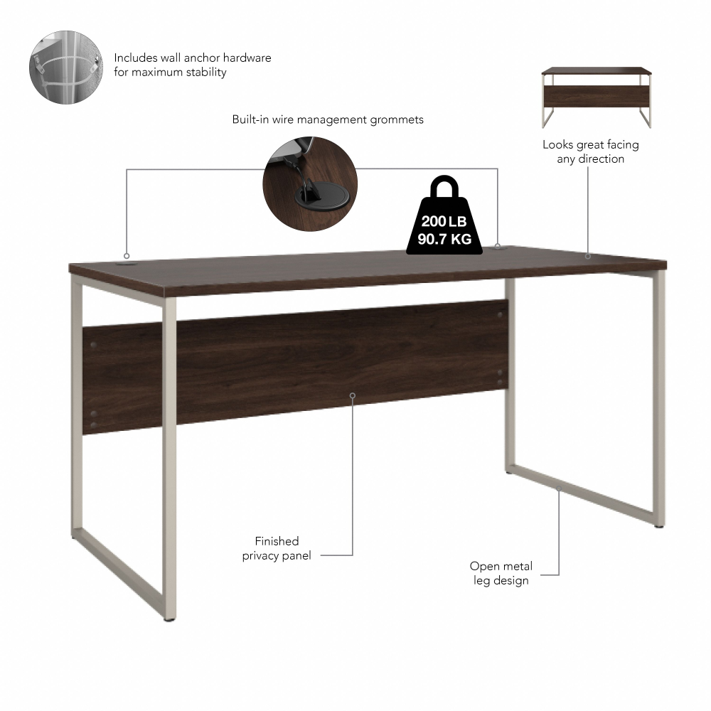 Shop Bush Business Furniture Hybrid 60W x 30D Computer Table Desk with Metal Legs, Image 08, HYD360BW, #color_black walnut