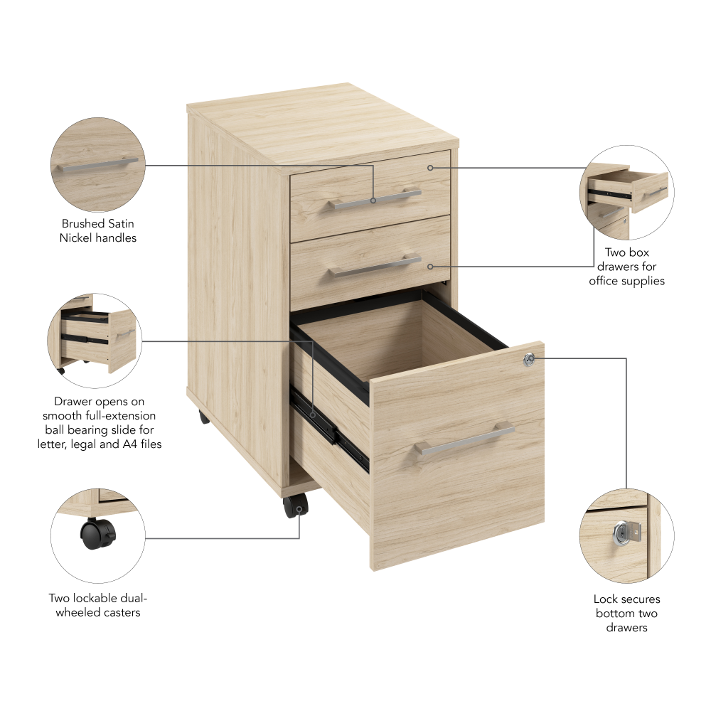 Shop Bush Business Furniture Hustle 3 Drawer Mobile File Cabinet, Image 08, HUF116NE, #color_natural elm