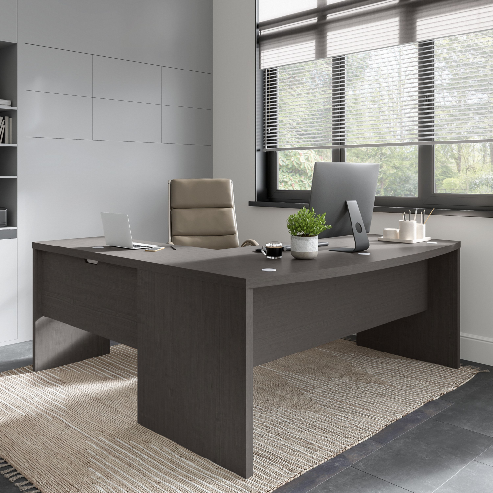 Shop Bush Business Furniture Echo 72W Bow Front L Shaped Desk, Image 02, ECH053CM, #color_charcoal maple