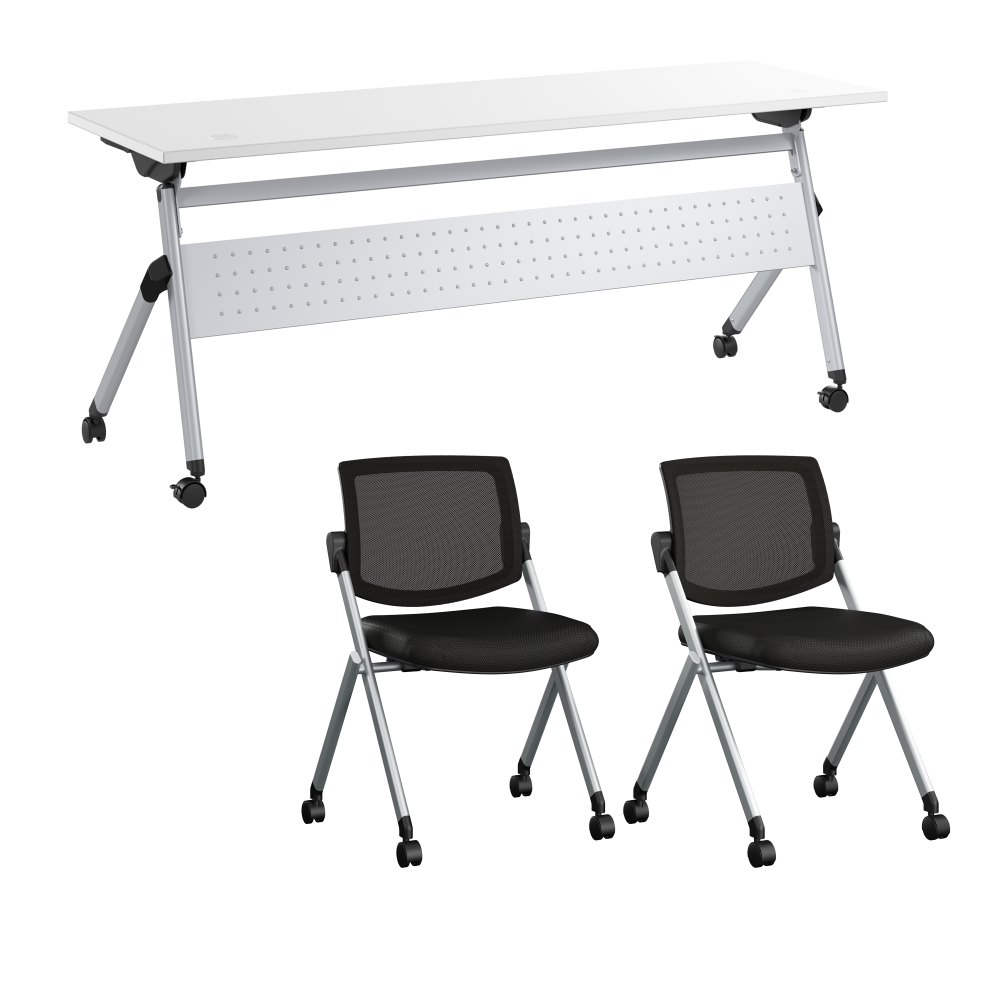 Shop Bush Business Furniture Envision 72W Folding Training Table with 2 Folding Chairs, Image 01, NVS004WH, #color_white/cool gray metallic