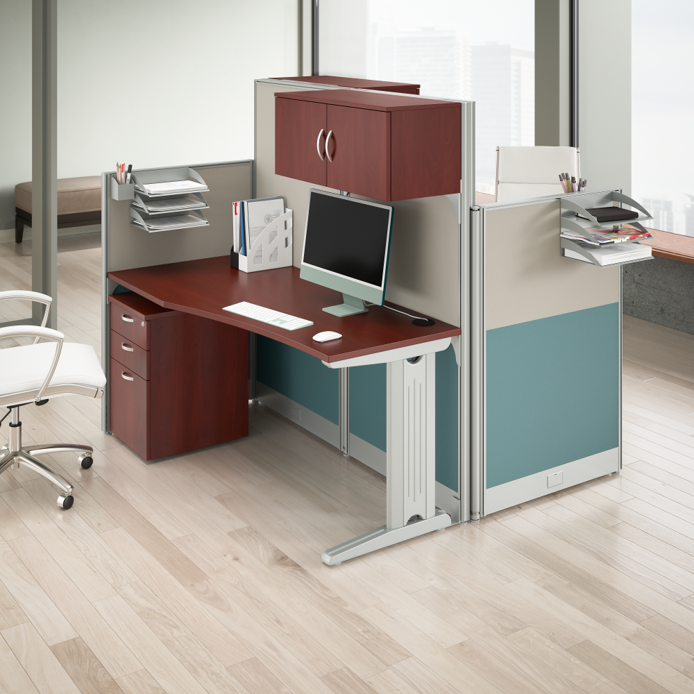 Shop Bush Business Furniture Office in an Hour 2 Person Straight Cubicle Desks with Storage, Drawers, and Organizers, Image 03, OIAH005HC, #color_hansen cherry