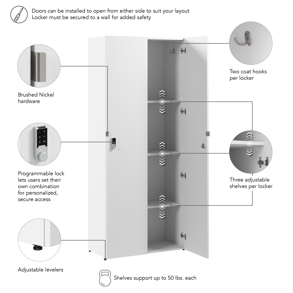 Shop Bush Business Furniture Assure Single Tier 2 Door Storage Locker with Keypad Locks, Image 06, AUS230WHK, #color_white