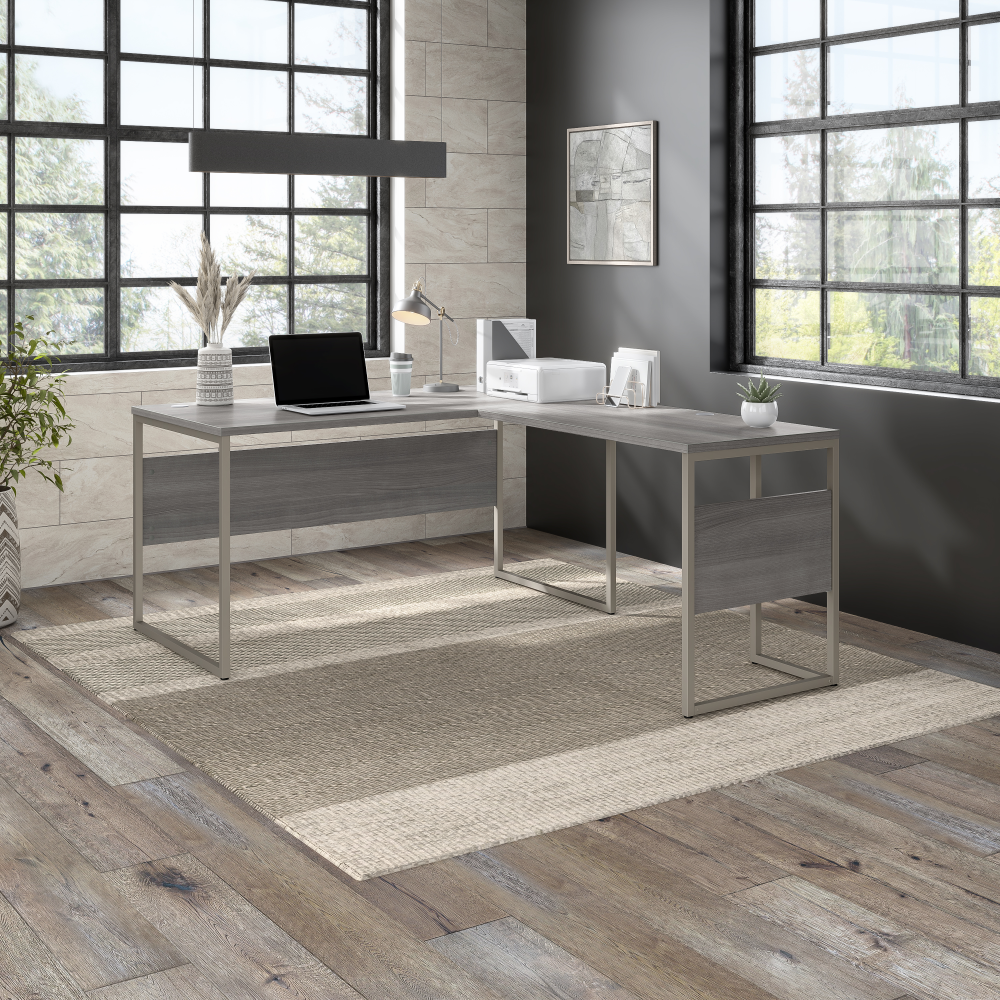 Shop Bush Business Furniture Hybrid 60W x 30D L Shaped Table Desk with Metal Legs, Image 02, HYB027PG, #color_platinum gray