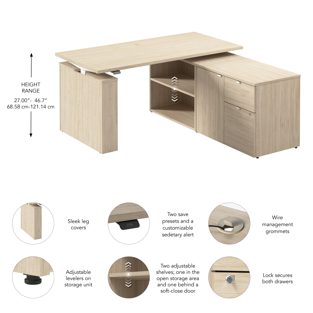 Shop Bush Business Furniture Stratus 60W x 30D Electric Height Adjustable Standing Desk with Storage, Image 07, SUT019NE, #color_natural elm