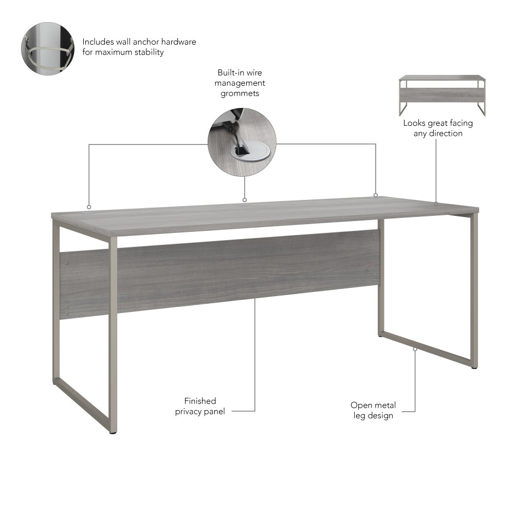 Shop Bush Business Furniture Hybrid 72W x 30D Computer Table Desk with Metal Legs, Image 09, HYD373PG, #color_platinum gray