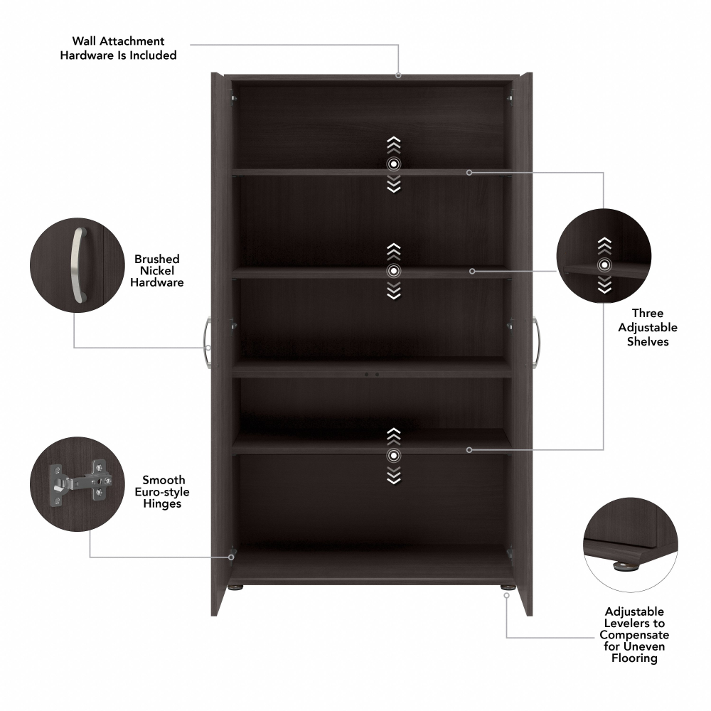 Shop Bush Business Furniture Universal Tall Storage Cabinet with Doors and Shelves, Image 07, UNS136SGK, #color_storm gray