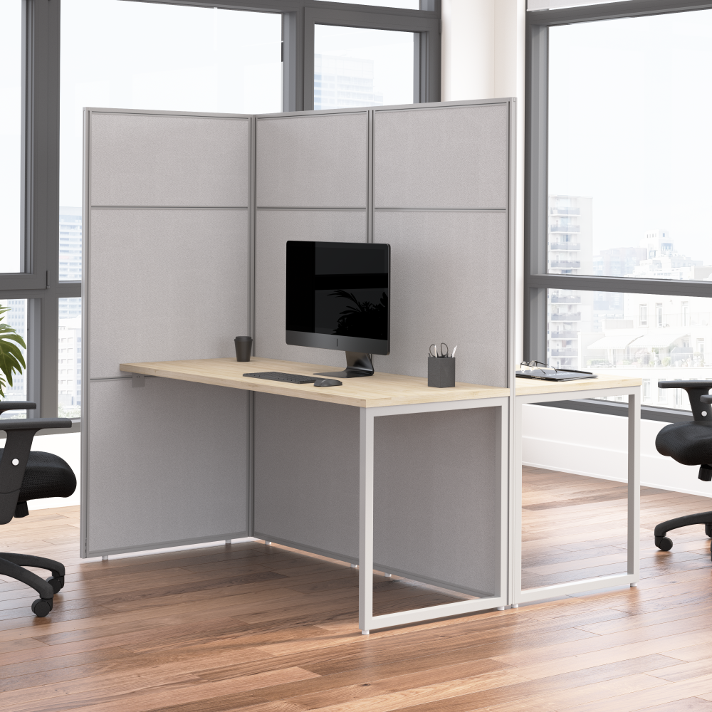 Shop Bush Business Furniture Easy Office 60-inch 2 Person Cubicle Desk with Tall Panels, Image 02, EODH460NE-03K, #color_natural elm/silver gray fabric