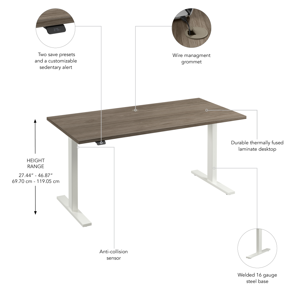 Shop Bush Business Furniture Move 60 Series 60W x 30D Electric Height Adjustable Standing Desk, Image 06, M6S6030MHWK, #color_modern hickory/white powder coat