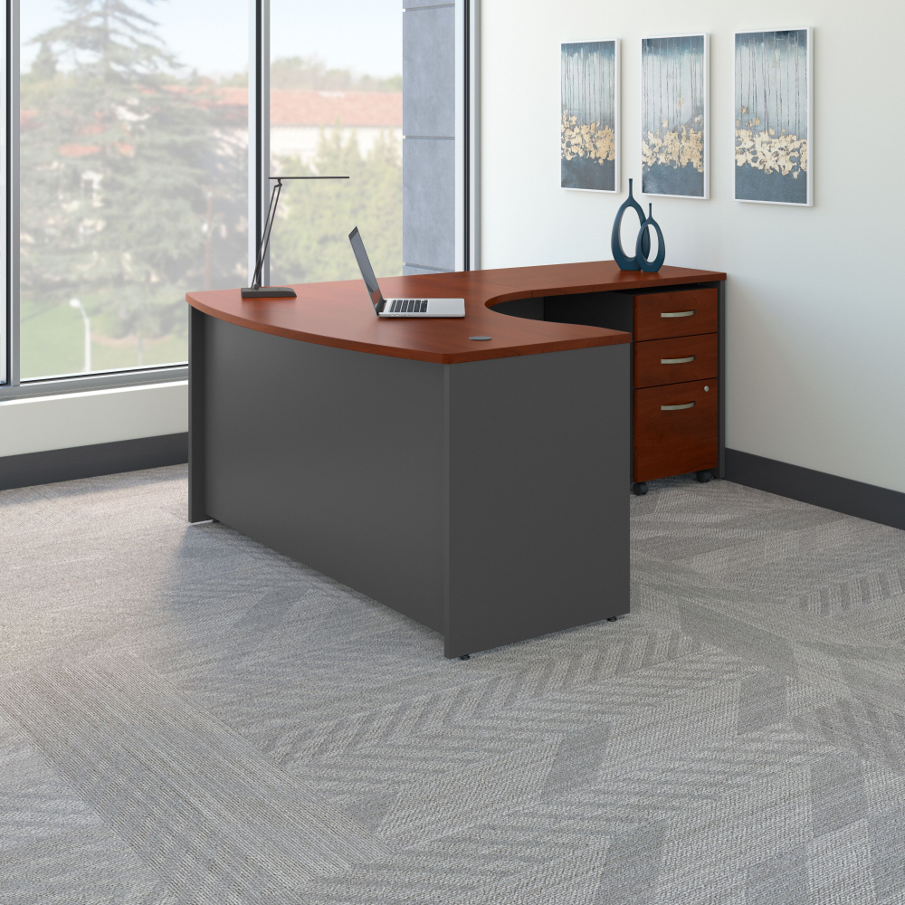 Shop Bush Business Furniture Series C Right Handed L Shaped Desk with Mobile File Cabinet, Image 02, SRC007HCRSU, #color_hansen cherry/graphite gray